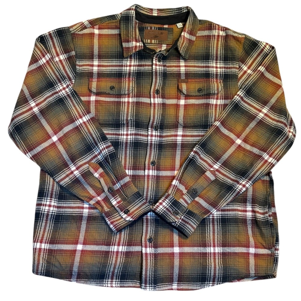 Orvis Button Down Shirt Mens XL Brown Plaid Long Sleeve Flannel Pockets‎